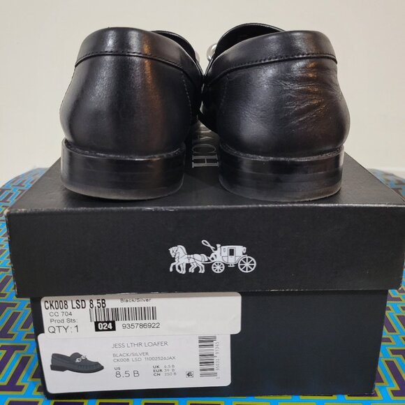 COACH Jess Black Leather Silver Chain Loafers Size 8.5 - Picture 6 of 12